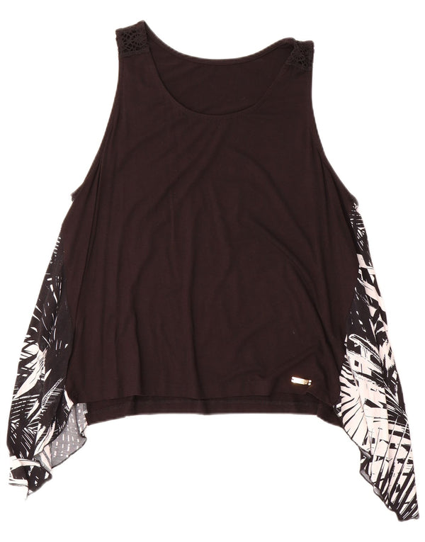 Coveri Top sin mangas asimétrico para mujer UK 40 XL Viscosa floral negra