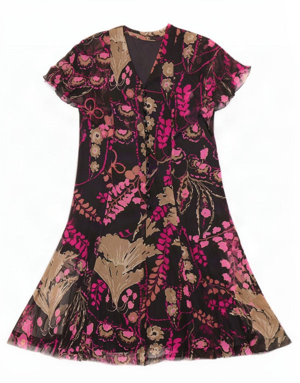 Vintage mujer A-Line vestido IT 46 grande negro floral