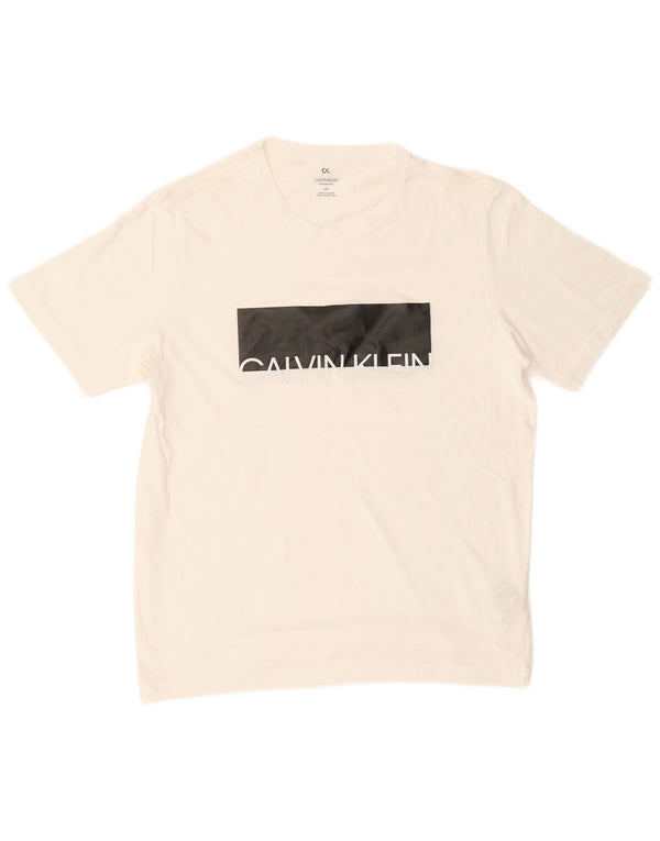 CALVIN KLEIN Camiseta gráfica para hombre Top grande blanco color block algodón