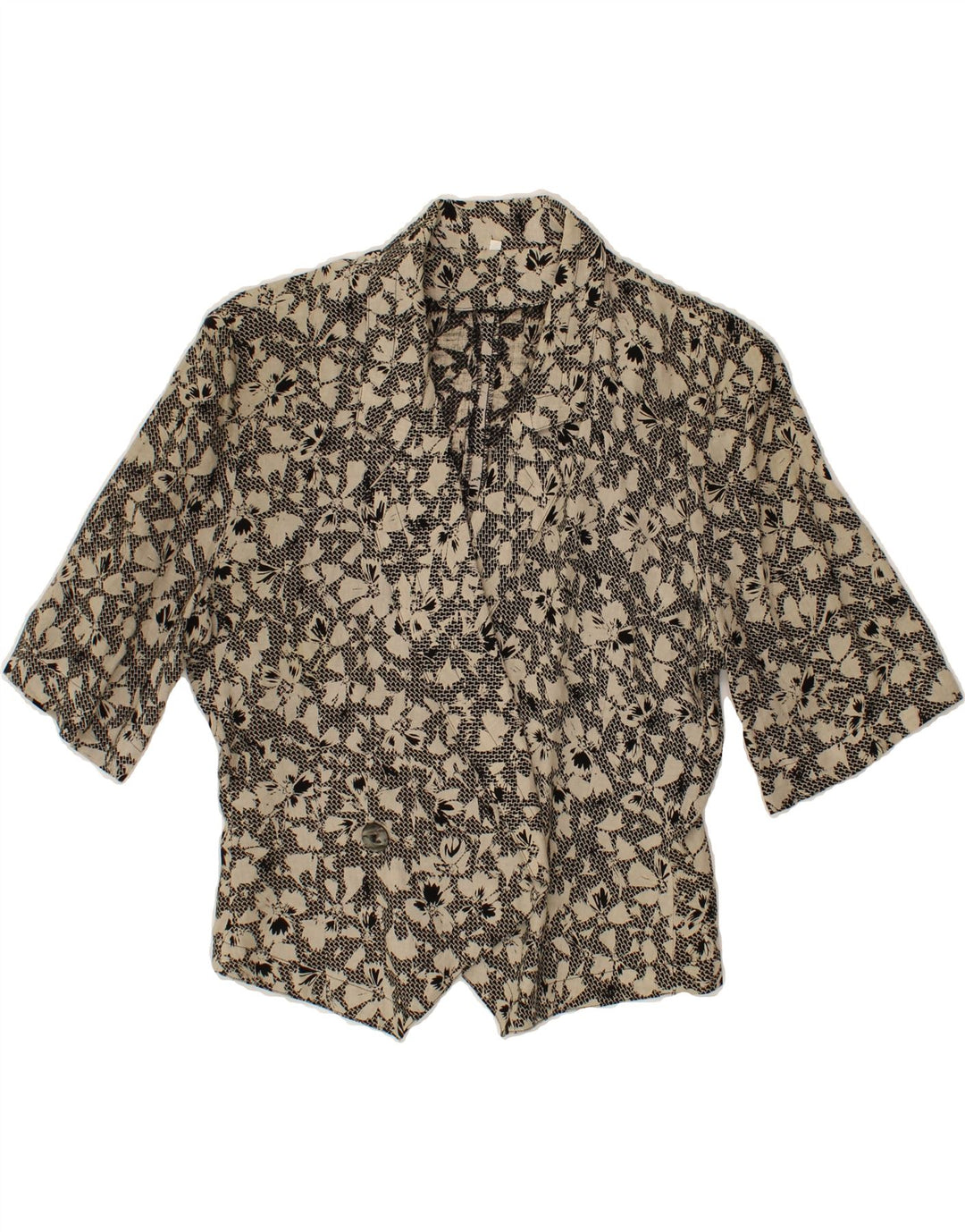 VINTAGE Womens Short Sleeve Blazer Jacket IT 44 Medium Grey Floral Vintage Vintage and Second-Hand Vintage from Messina Hembry 