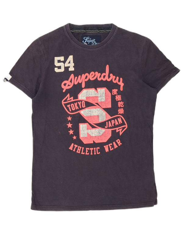 Superdry Mujer Camiseta Gráfica Top UK 44 Medio Azul Marino Algodón