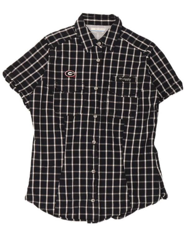 Columbia Camisa de manga corta para mujer UK 8 Small Black Plaid Cotton Sports