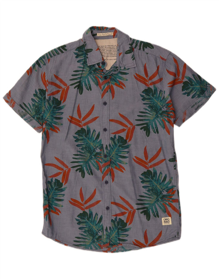 JACK & JONES Hombre Camisa Manga Corta Algodón Floral Gris Medio