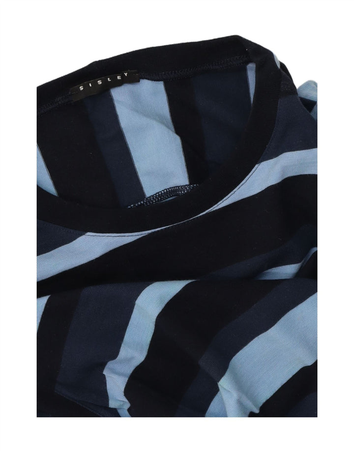 Sisley Hombre Camiseta Top Small De Algodón A Rayas Azul