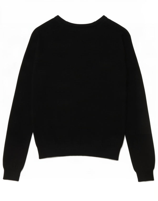 Zara Womens V-Neck Jumper Sweater UK 14 Medium Black Cotton