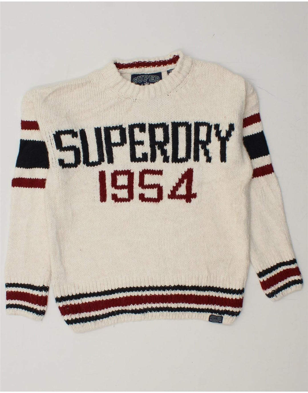 SUPERDRY Suéter tipo jersey con cuello redondo para mujer UK 6 XS Blanco Colorblock