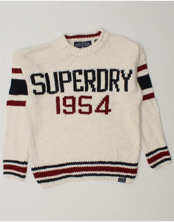 SUPERDRY Suéter tipo jersey con cuello redondo para mujer UK 6 XS Blanco Colorblock