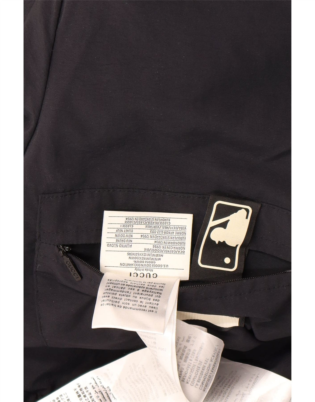 Gucci Abrigo acolchado con capucha y gráfico para hombre IT 46 Poliamida negra grande