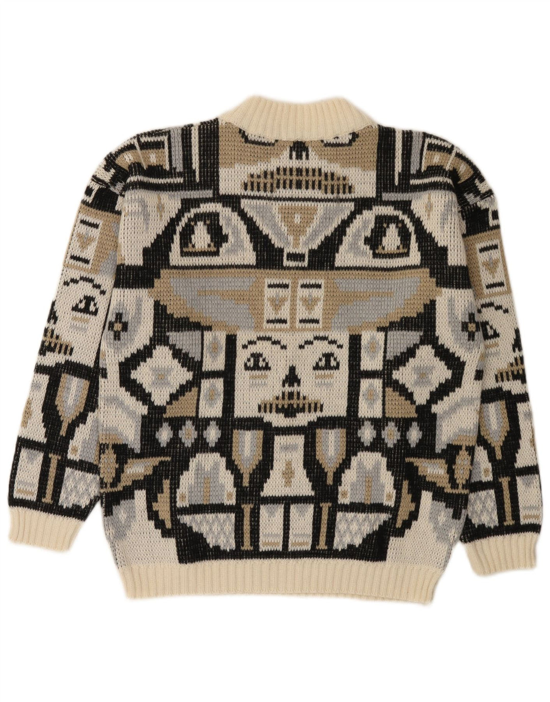 Vintage hombres simulado cuello jersey suéter pequeño multicolor lana geométrica