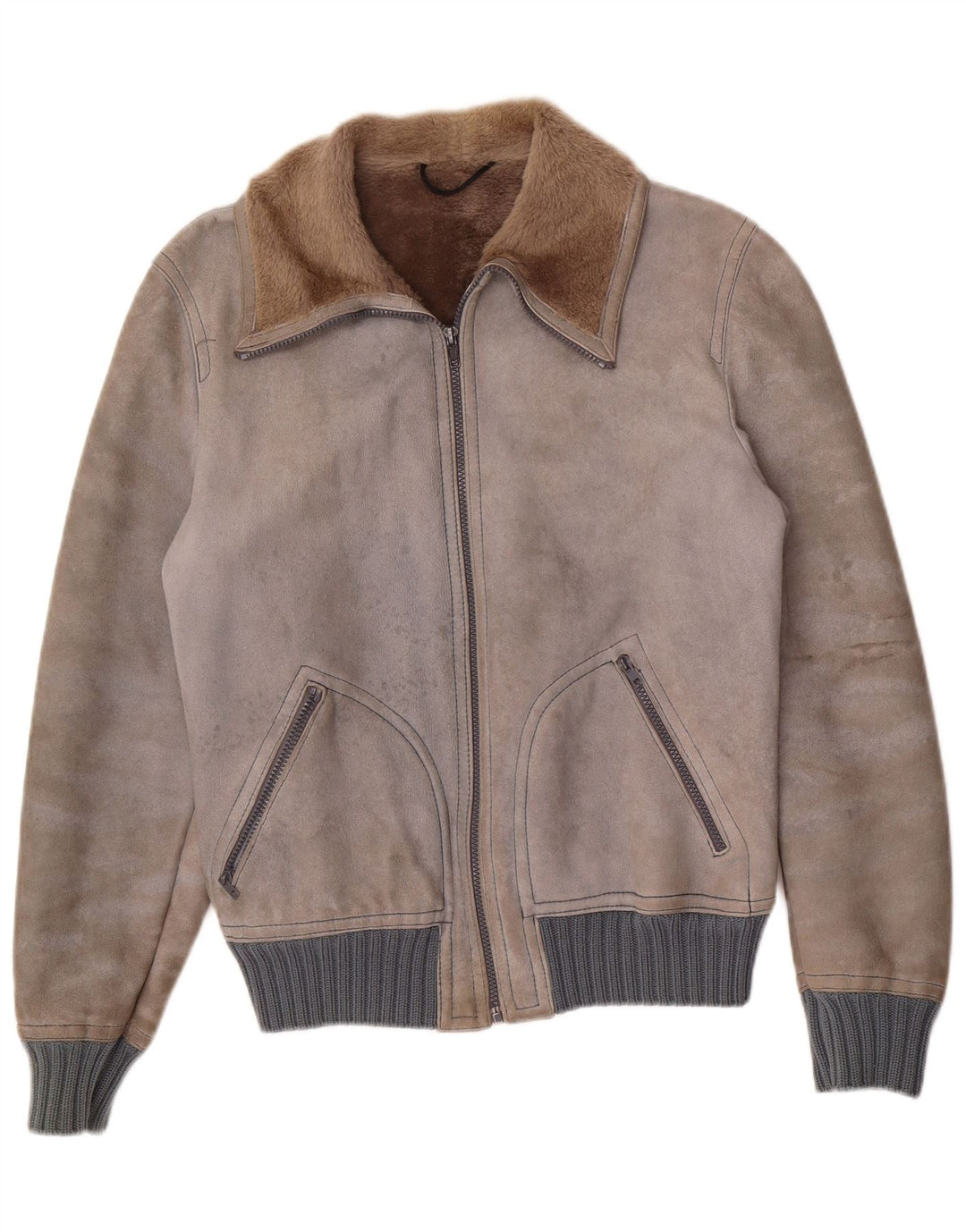 VINTAGE Chaqueta de piel de oveja para hombre IT 48 Piel de oveja gris medio