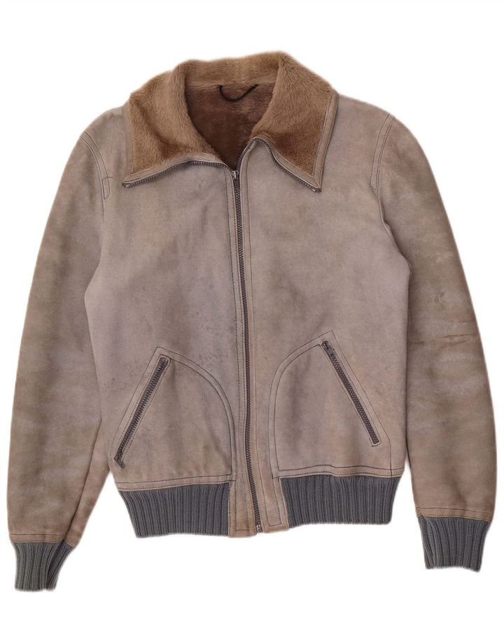 VINTAGE Chaqueta de piel de oveja para hombre IT 48 Piel de oveja gris medio