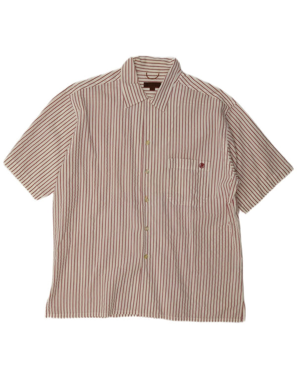 Vintage hombres camisa de manga corta XL algodón blanco a rayas