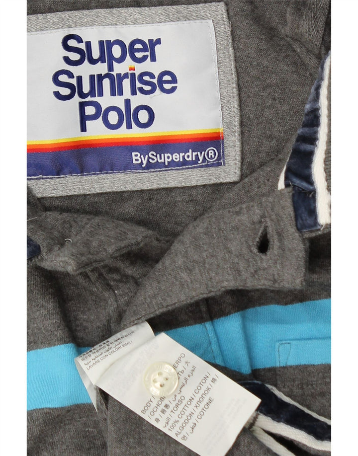 SUPERDRY Polo gráfico para hombre de algodón a rayas gris grande