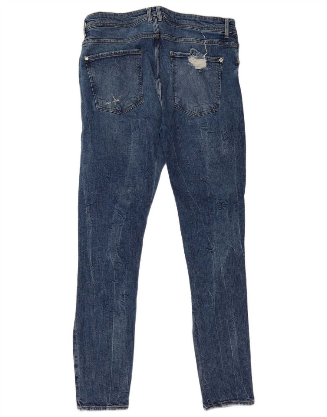 ZARA Vaqueros ajustados desgastados con gráfico para hombre EU 44 Large W34 L30 Azul