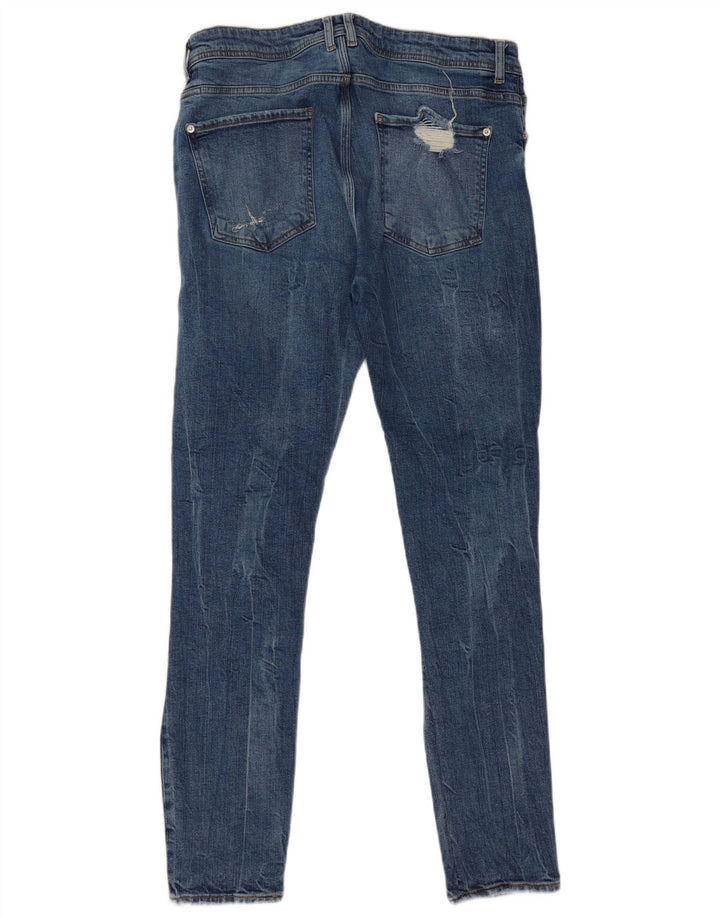 ZARA Vaqueros ajustados desgastados con gráfico para hombre EU 44 Large W34 L30 Azul
