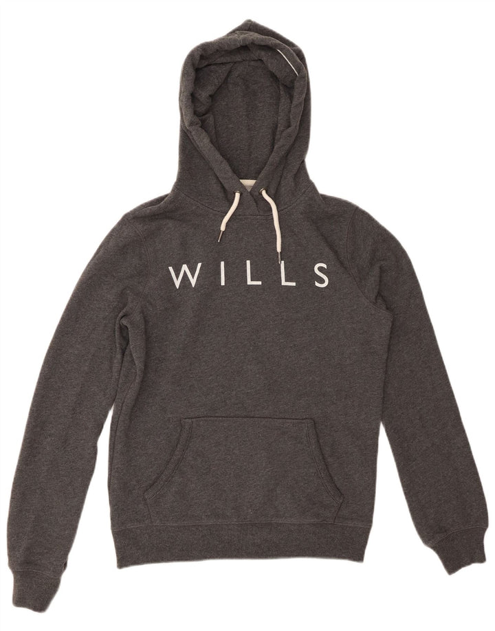 JACK WILLS Jersey con capucha de gran tamaño con gráfico para mujer Reino Unido 8 Pequeño Algodón gris
