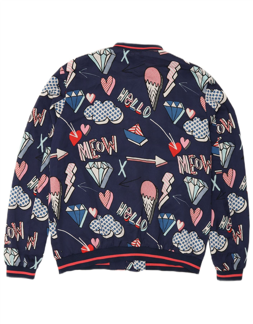 Zara Chaqueta Bomber Suelta con Estampado Abstracto para Mujer UK 6 XS Azul Marino