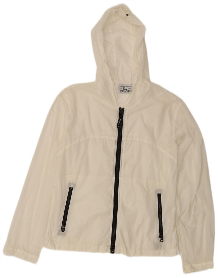 Woolrich Chaqueta impermeable con capucha para mujer UK 44 Medium White Nylon