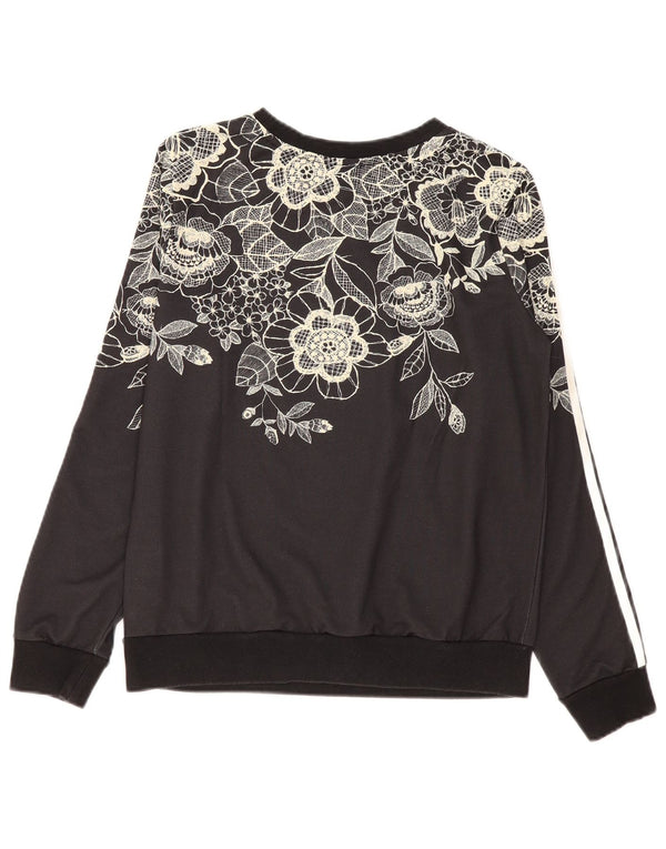 Adidas Mujer Sudadera Jumper UK 12 Mediano Negro Floral Poliéster