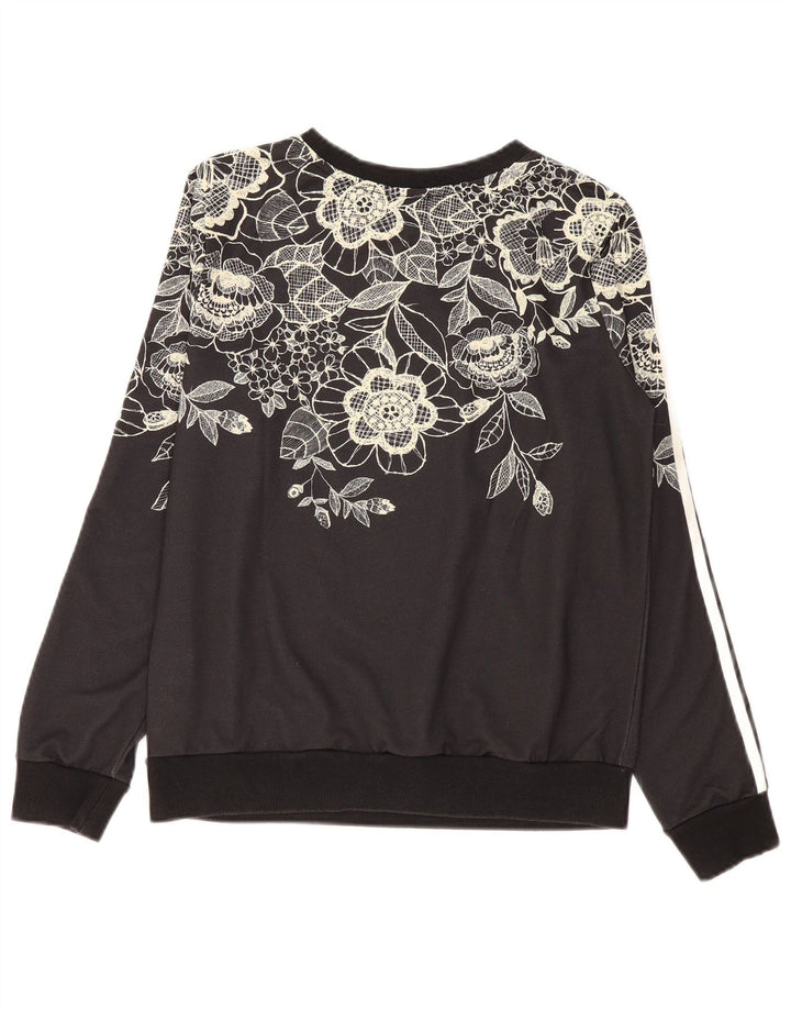 Adidas Mujer Sudadera Jumper UK 12 Mediano Negro Floral Poliéster