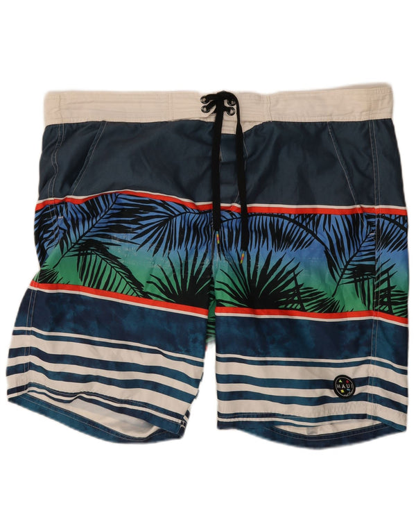 Maui and Sons Bañador para hombre con estampado gráfico regular, talla 2XL, playa a rayas azules