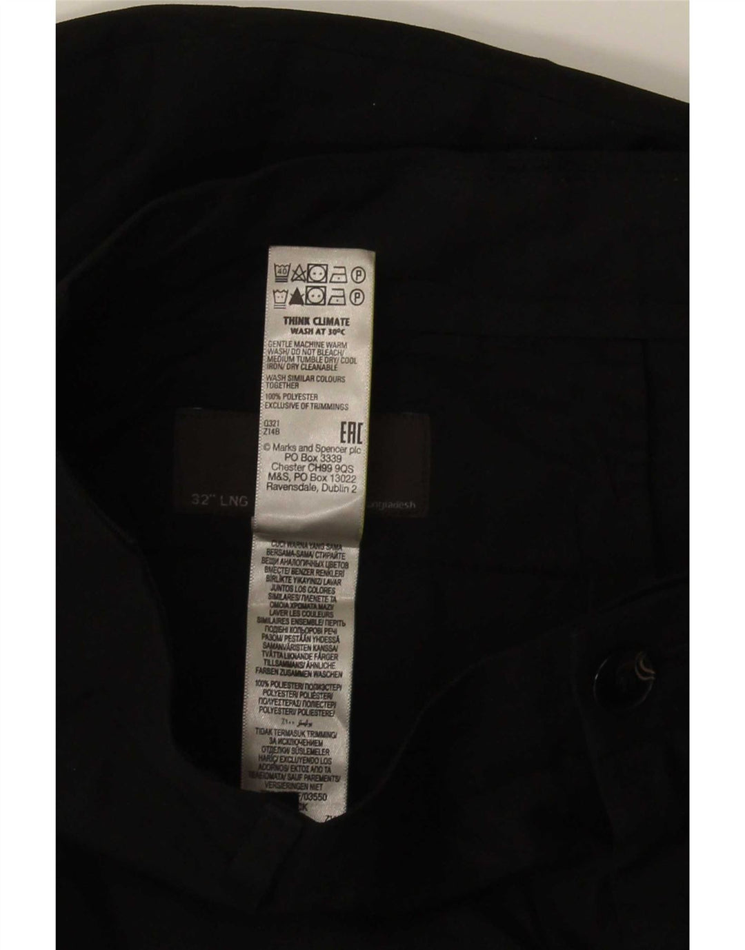 Marks & Spencer Pantalones chinos ajustados para hombre W32 L33 Poliéster negro
