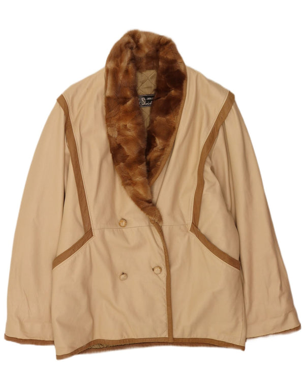 Vintage mujer doble pecho abrigo Reino Unido 16 grande beige