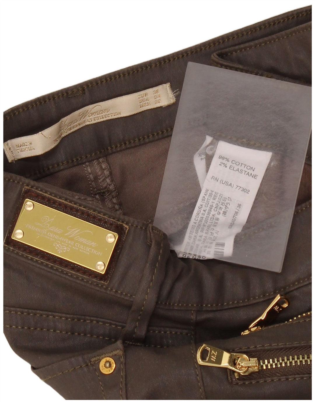 ZARA Mujer Pantalón Casual Pitillo W26 L28 Marrón Algodón