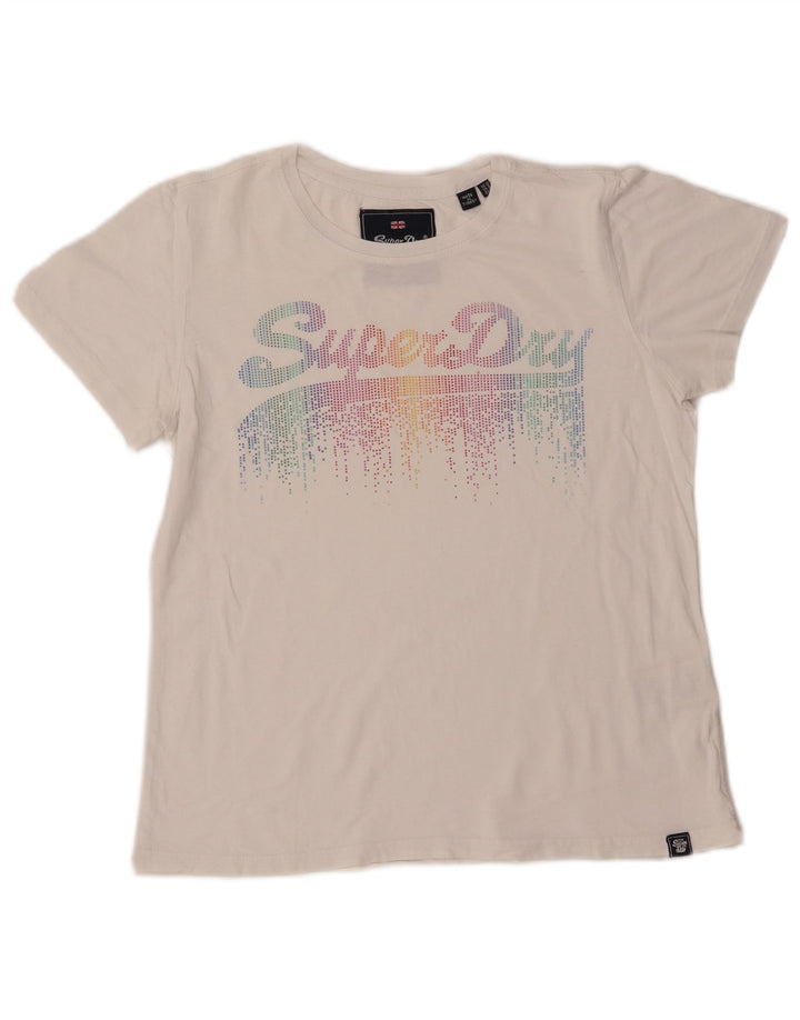 SUPERDRY Camiseta gráfica para mujer Top UK 12 Medium White Cotton