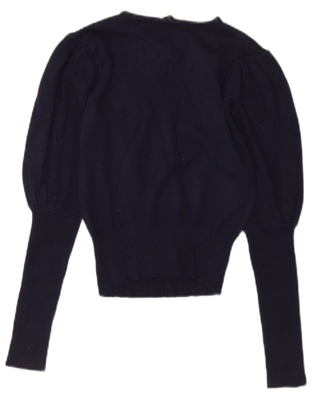 Zara Mujer Crop Button Neck Jumper Sweater UK 8 Small Azul Marino
