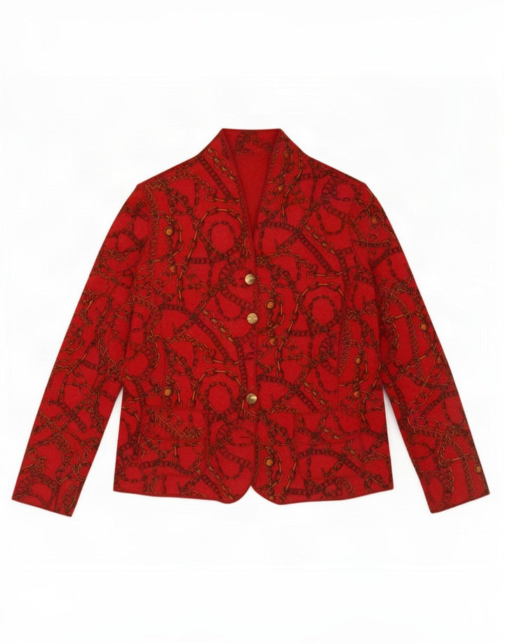 Vintage mujer patrón abstracto chaqueta blazer reversible Reino Unido 14 rojo medio