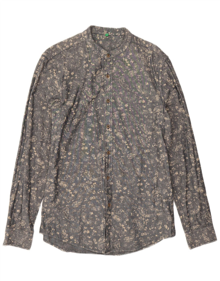 Camisa Benetton Hombre Gris Medio Paisley