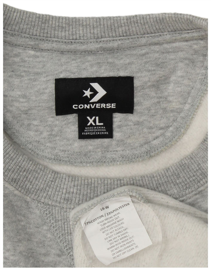 CONVERSE Hombre Sudadera gráfica Jumper XL Gris Colorblock Algodón