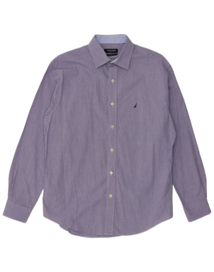 NAUTICA Camisa de corte clásico para hombre, talla 15, algodón a cuadros azul mediano