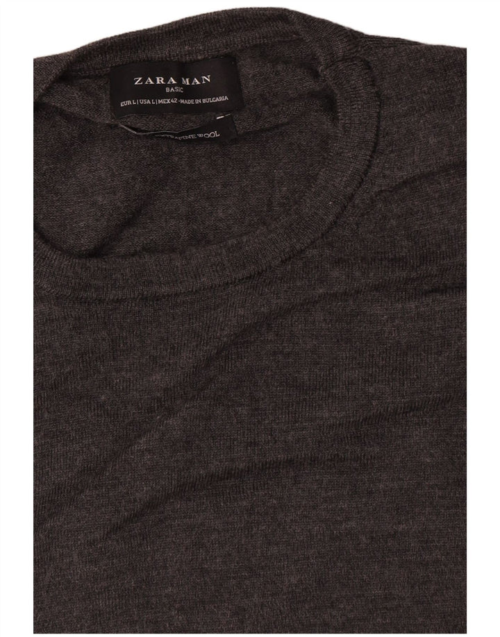 Zara Hombre Jersey Cuello Redondo Jersey Grande Lana Gris