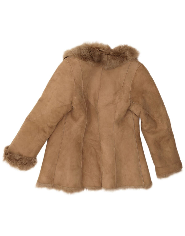 Vintage mujer shearling chaqueta Reino Unido 10 pequeño beige invierno