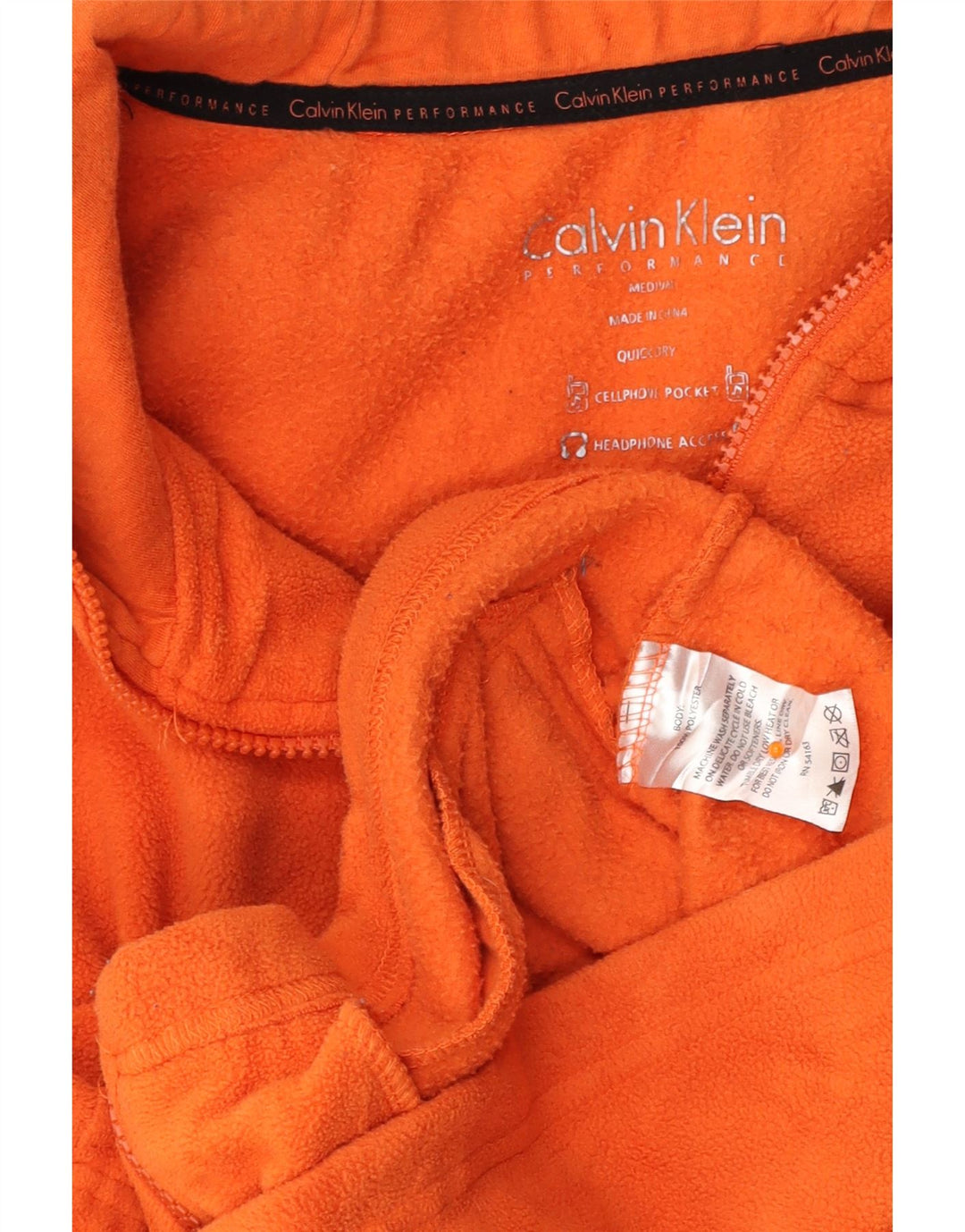 CALVIN KLEIN Chaqueta polar con capucha para mujer UK 12 Poliéster naranja medio