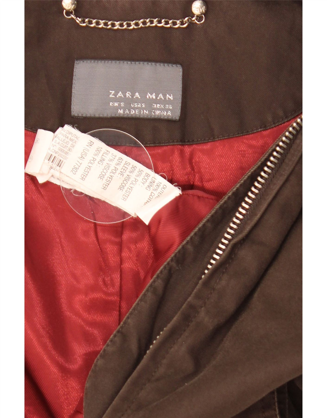 Zara Mens Bomber Jacket UK 36 Small Marrón Algodón