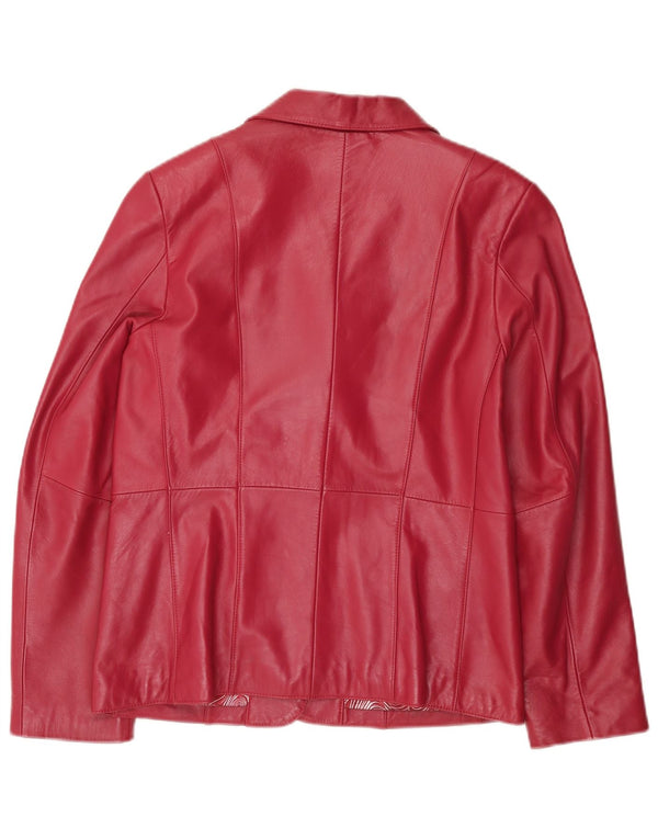 Vintage mujer 3 botones cuero Blazer chaqueta EU 38 cuero rosa medio