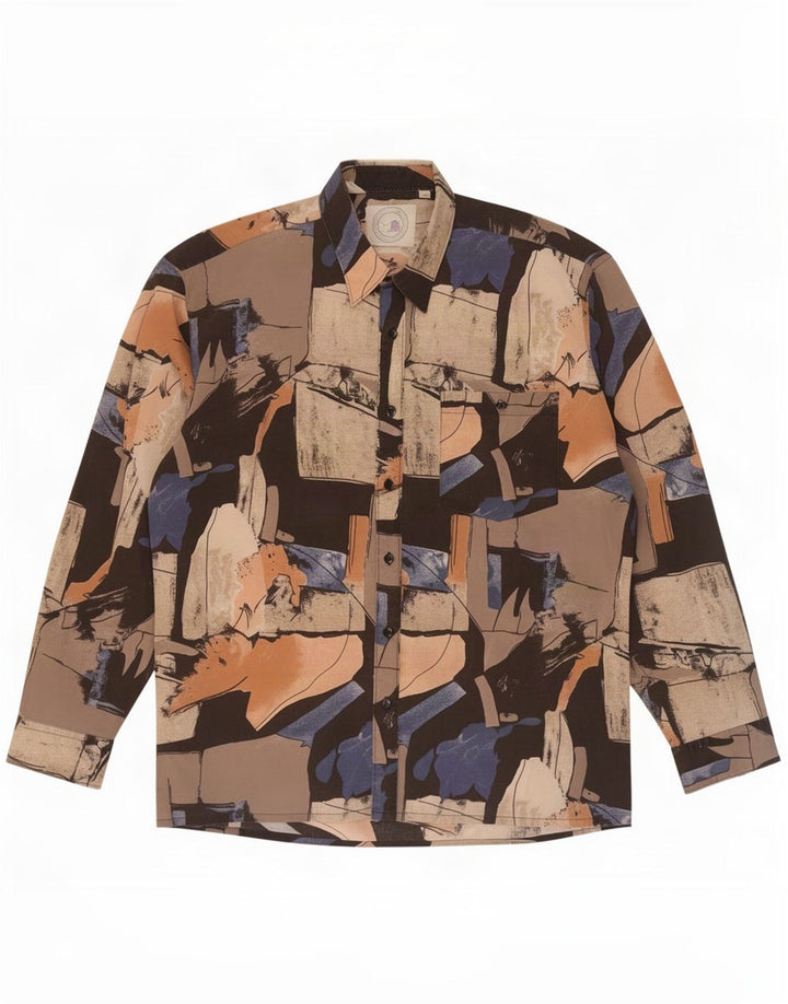 Vintage hombres patrón abstracto camisa tamaño 41/42 grande multicolor