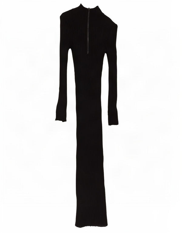 Zara Vestido estilo jersey de manga larga con cremallera y cuello para mujer, talla 40, talla pequeña, viscosa negra