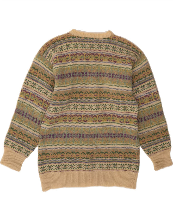 MICHAEL ROSS Suéter tipo jersey con cuello redondo para hombre pequeño verde Fair Isle