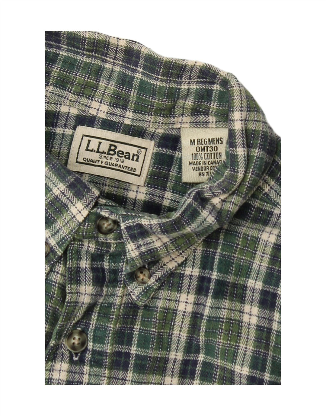 L.L.Bean Camisa de franela para hombre Algodón a cuadros verde medio