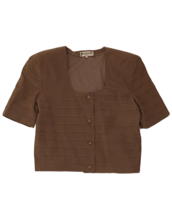 Pancaldi & B Blusa corta de manga corta para mujer UK 10 Small Seda caqui