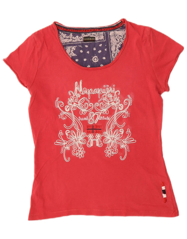 Napapijri Camiseta gráfica para mujer Top UK 10 Small Red Cotton