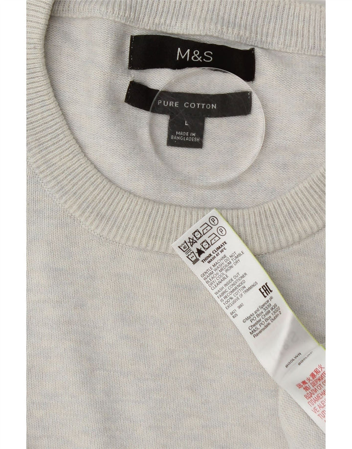 Marks & Spencer - Jersey de cuello redondo para hombre, talla grande, algodón gris