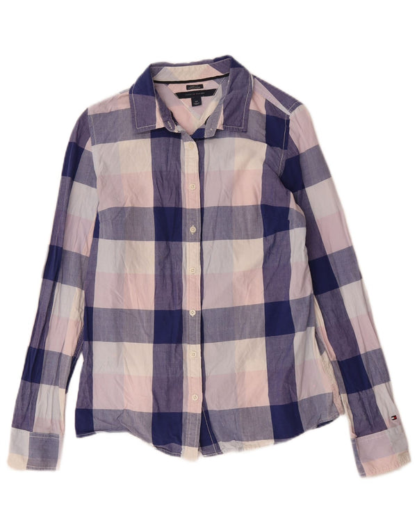 TOMMY HILFIGER Camisa de corte clásico para mujer UK 10 Small Blue Check Cotton