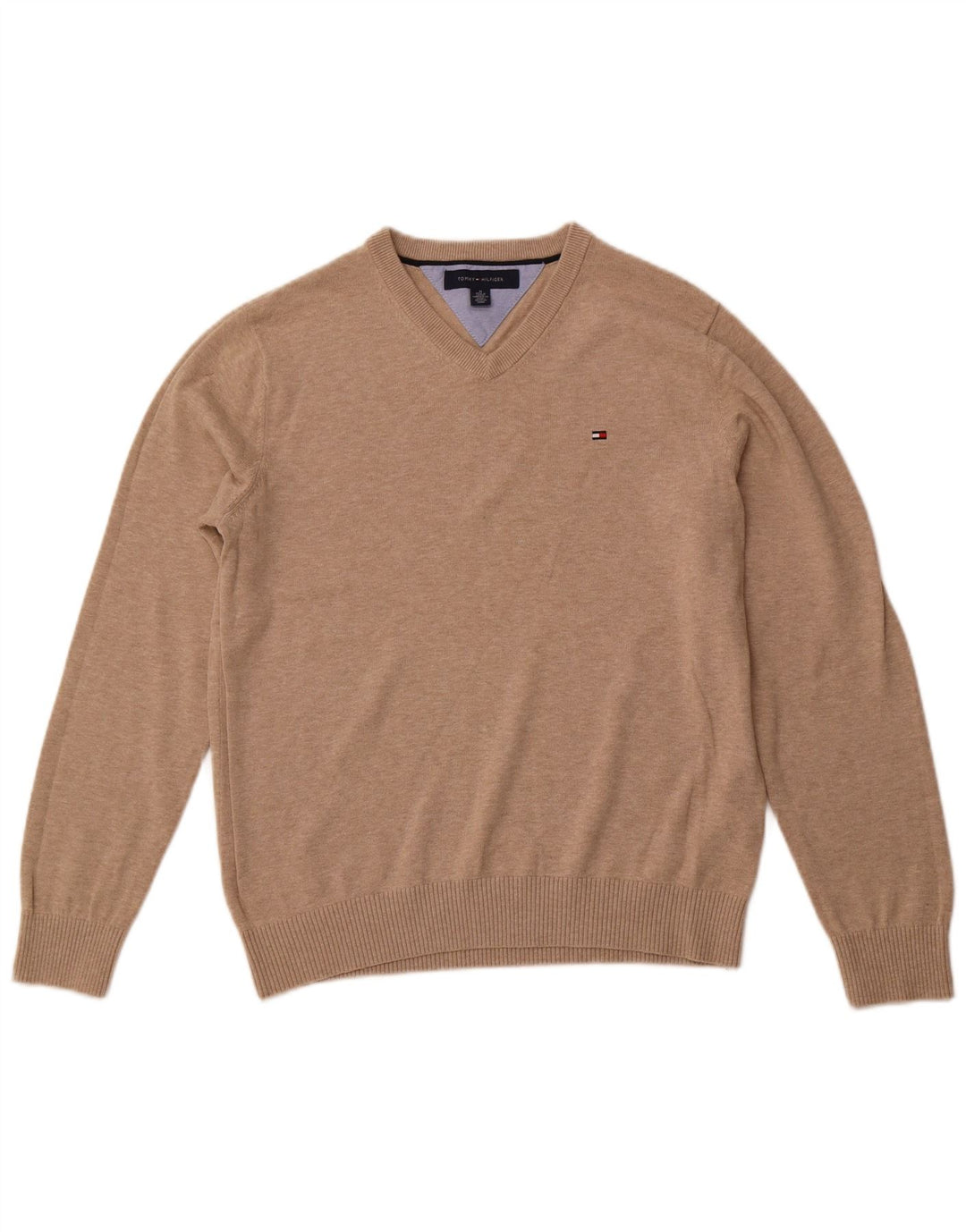TOMMY HILFIGER Jersey con cuello en V para hombre Algodón beige medio