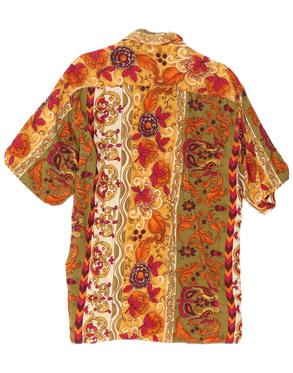 Vintage hombres alto manga corta camisa XL multicolor floral