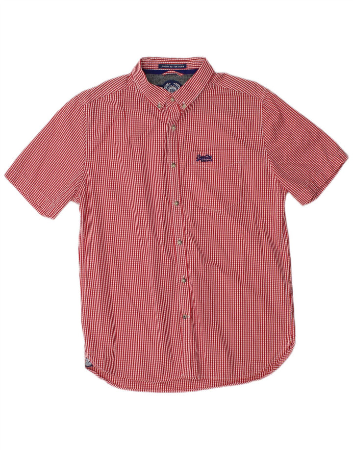 SUPERDRY Camisa de manga corta para hombre de algodón a cuadros rojo grande